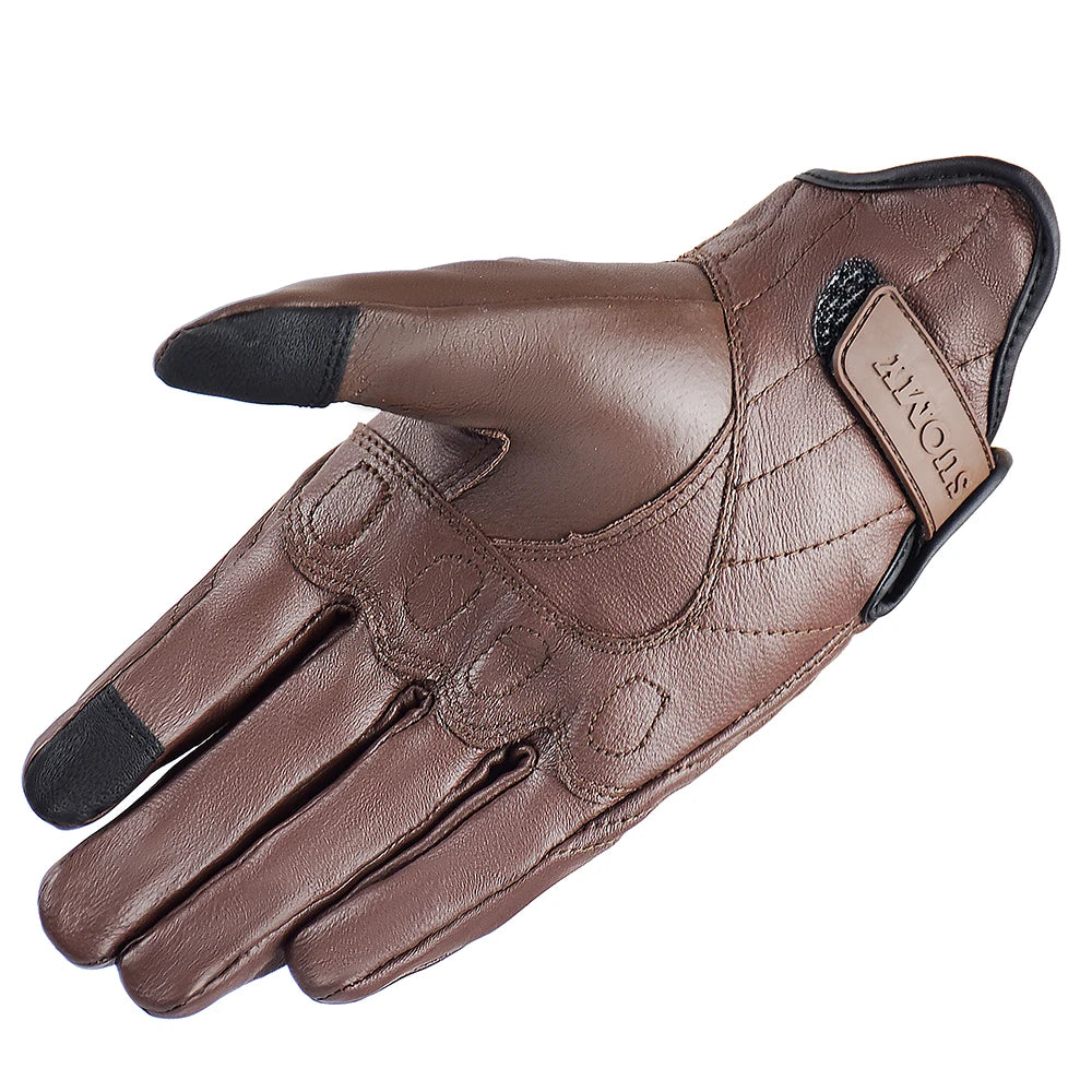 Suomy Vintage Leather Motorcycle Gloves Full Finger Motorbike Equipment Women Men Brown ATV Rider Sports Protect Glove Guantes