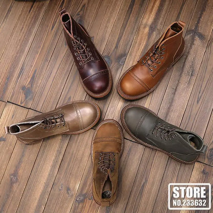 Men's Motorcycle Boots Leisure Shoes Tooling Boots Vintage Ankle High Male Retro Casual Cowhide Leather Workwear Boots EU 39-44