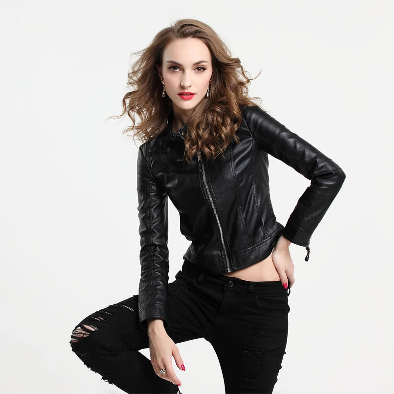 Fitaylor Women PU Leather Jackets Lady Black Pink Faux Leather Outwear Motorcycle Coat Spring Matte Biker Bomber Jacket