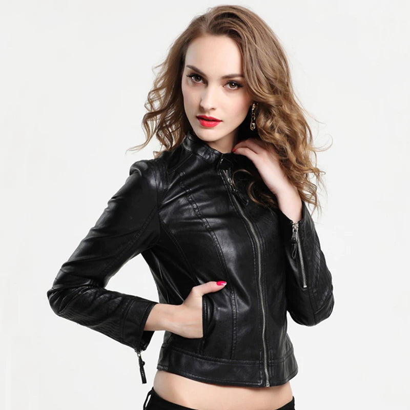 Fitaylor Women PU Leather Jackets Lady Black Pink Faux Leather Outwear Motorcycle Coat Spring Matte Biker Bomber Jacket