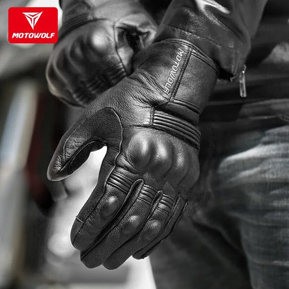 Motorcycle Real Leather Gloves Waterproof Windproof Winter Warm Summer Breathable Touch Operate Guantes Moto Fist Palm Protect