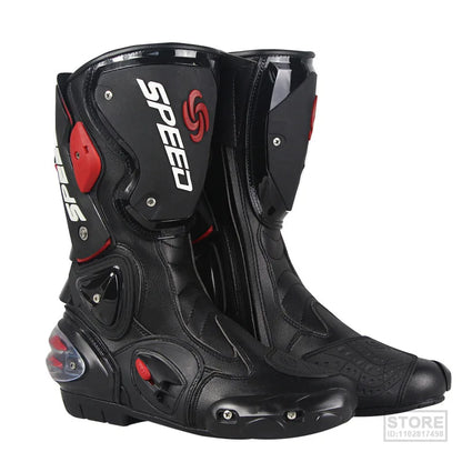 B1001 Motorcycle Racing Boots Professional SPEED Biker Shoes Motorbike Long Riding Protective Gear Shift Microfibe Leather boot