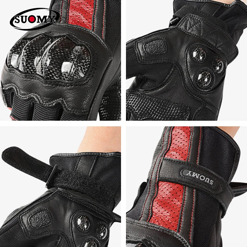 SUOMY Women Men's Gloves Motorcycle Goat Leather Gloves Vintage Full Finger Motocross Gloves Motorcyclist Pink Cycling XS-XXL