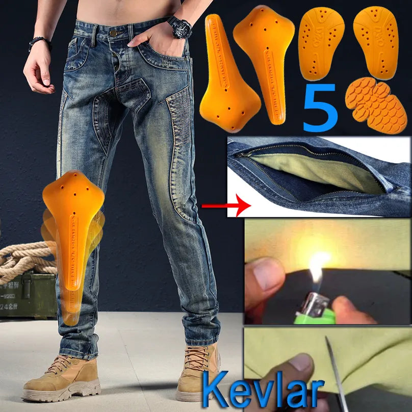 Hithotwin Kevlar protectio Motorcycle riding jeans South Korea Pants retro Japan Men Moto Protection Jeans Racing Sports Aramid