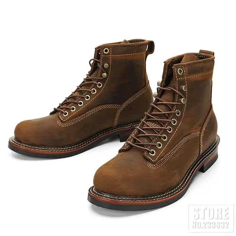 New Arrival! Vintage Motorcycle Boots Casual Men Ankle Boots Cowhide Leather Shoes Wedge Tooling Desert Boots Motorcycle Shoes