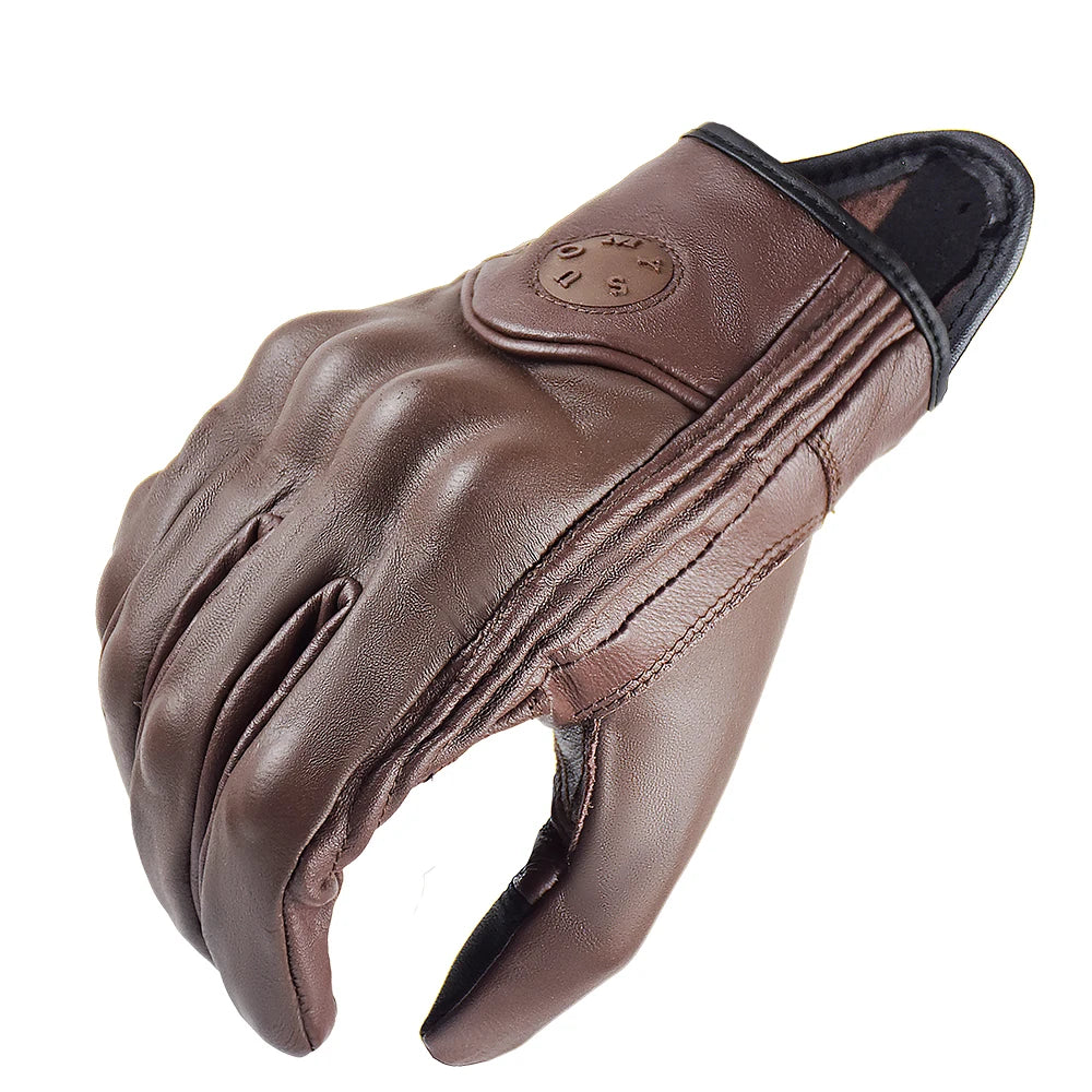 Suomy Vintage Leather Motorcycle Gloves Full Finger Motorbike Equipment Women Men Brown ATV Rider Sports Protect Glove Guantes