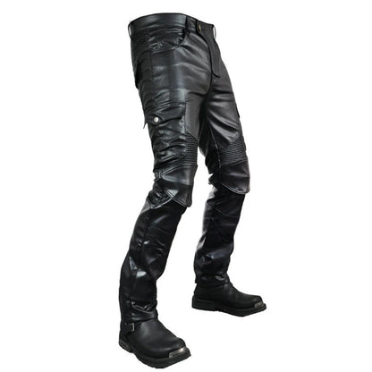 NEW Motorcycle Riding Jeans Motocross Racing Pants PU Leather Biker Trousers Waterproof Windproof Men With 4 X CE Knee Hip Pad