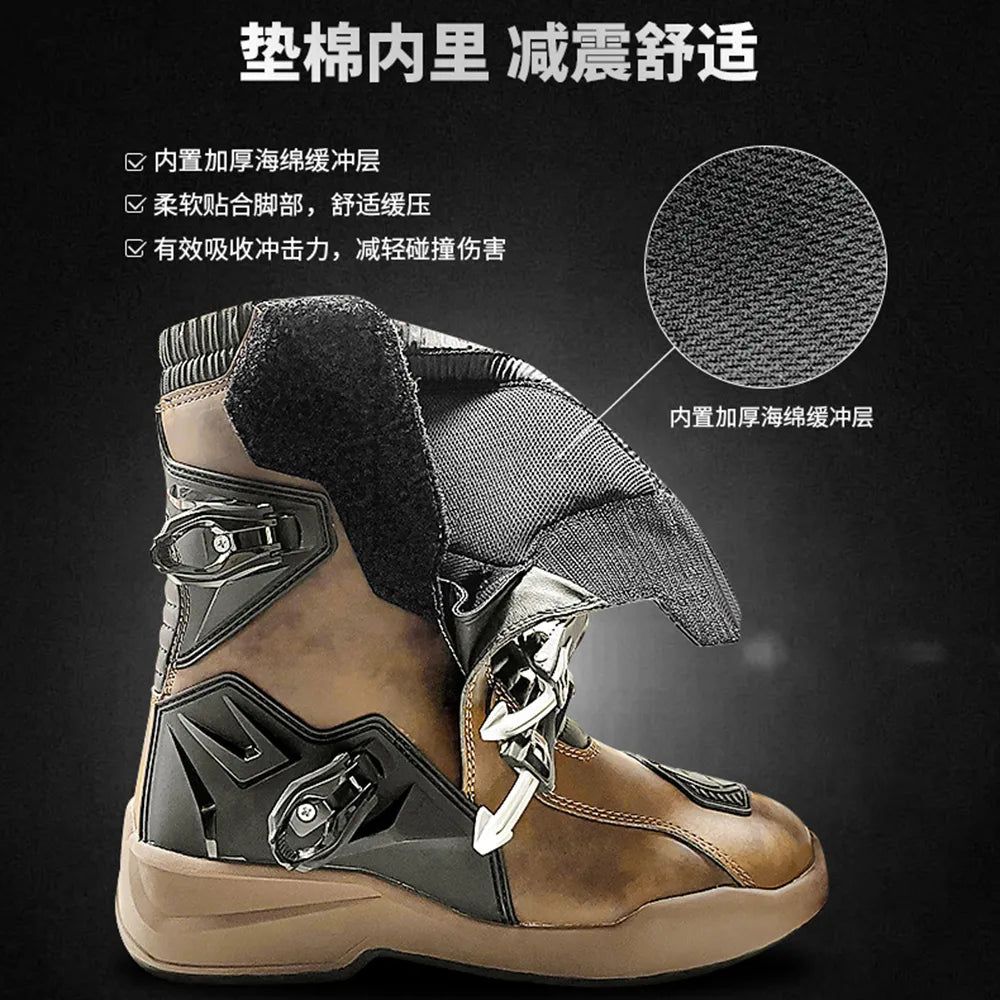 Wear-resistant Men's Biker Boots Anti-slip Motorcycle Boots Anti-fall Motocross Boots Waterproof Motorcycle Protection Equipment