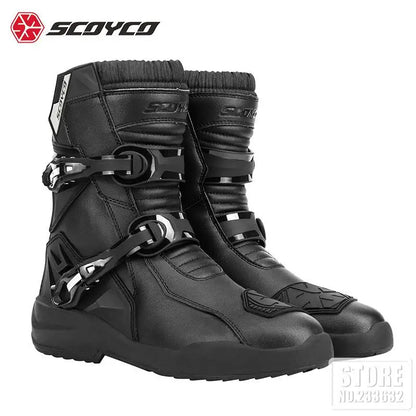 SCOYCO Motorcycle Riding Boots Motorcycle Tour Boots Waterporoof Rally Shoes Four Seasons Men Ankle TPU Protections EU 39-46