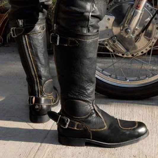 Men's Large Size Motorcycle Boots European and American High Tube Knight Boots Buckle Design Women's Boots