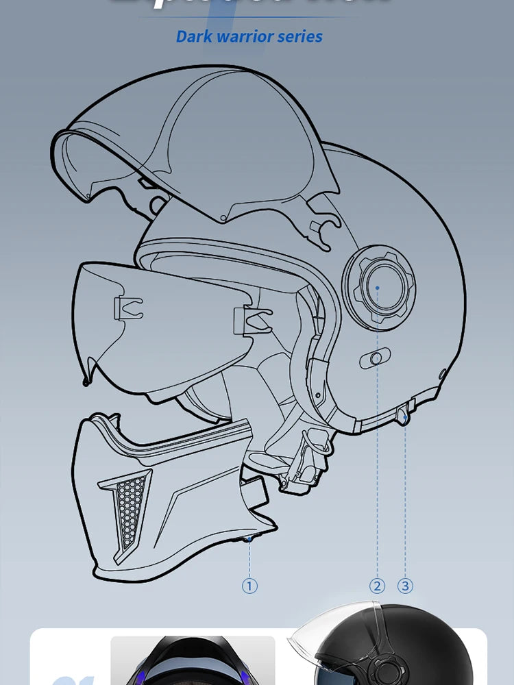 Cyril Full Face Open Face Motorbike Helmet DOT Certificates Men Women Safety Retro Combinable Motorcycle Helmets Capacetes