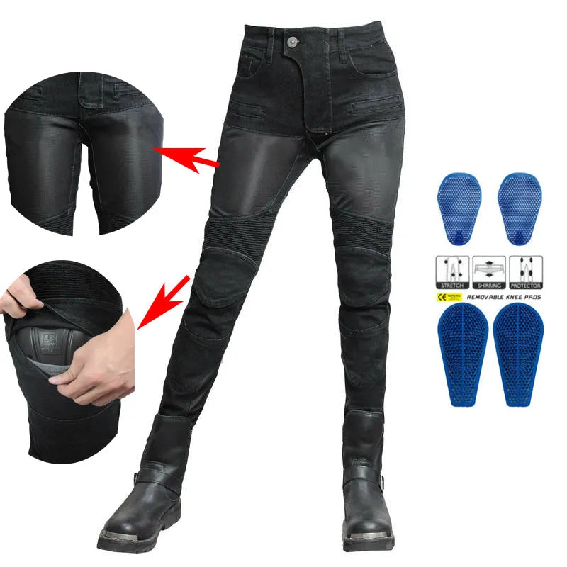 Motorcycle Pants Pantalon Moto Jeans PK719 Woman Boyfriends Motorcycle Leisure Women's Jeans Riding High Waist Jeans Gears