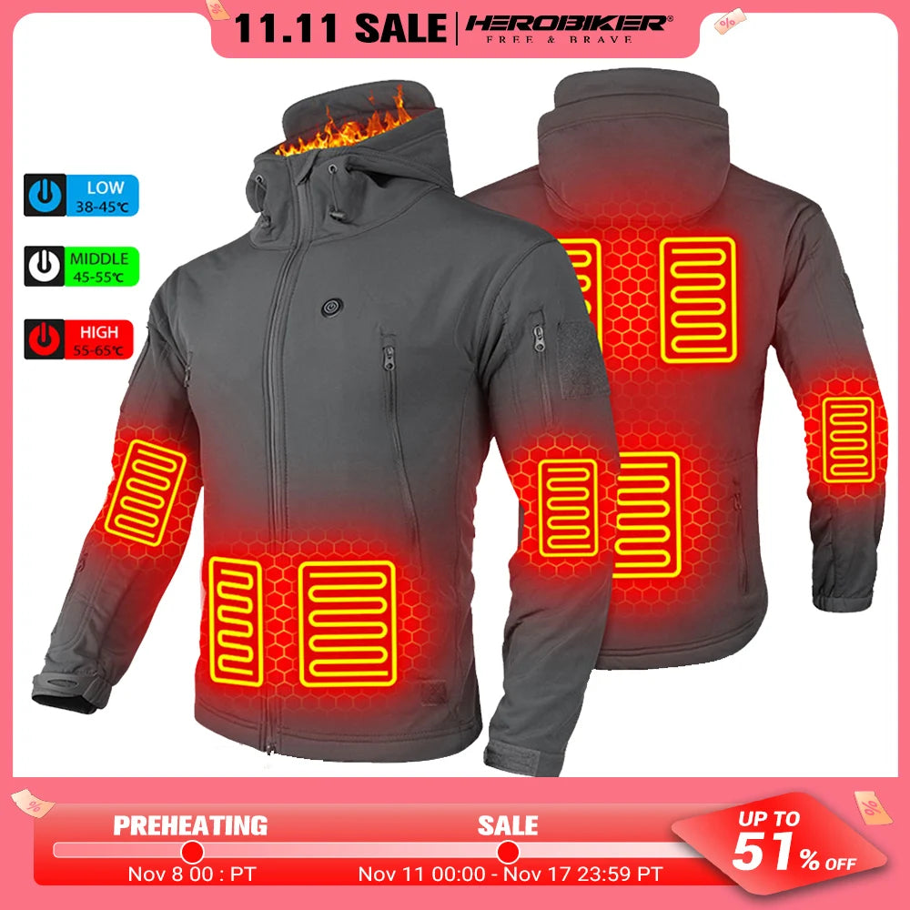 Heated Jacket Winter Heating Motorcycle Jacket USB Electric Heating Jackets Hooded Camping Keep Warm Motorcycle Heated Clothes