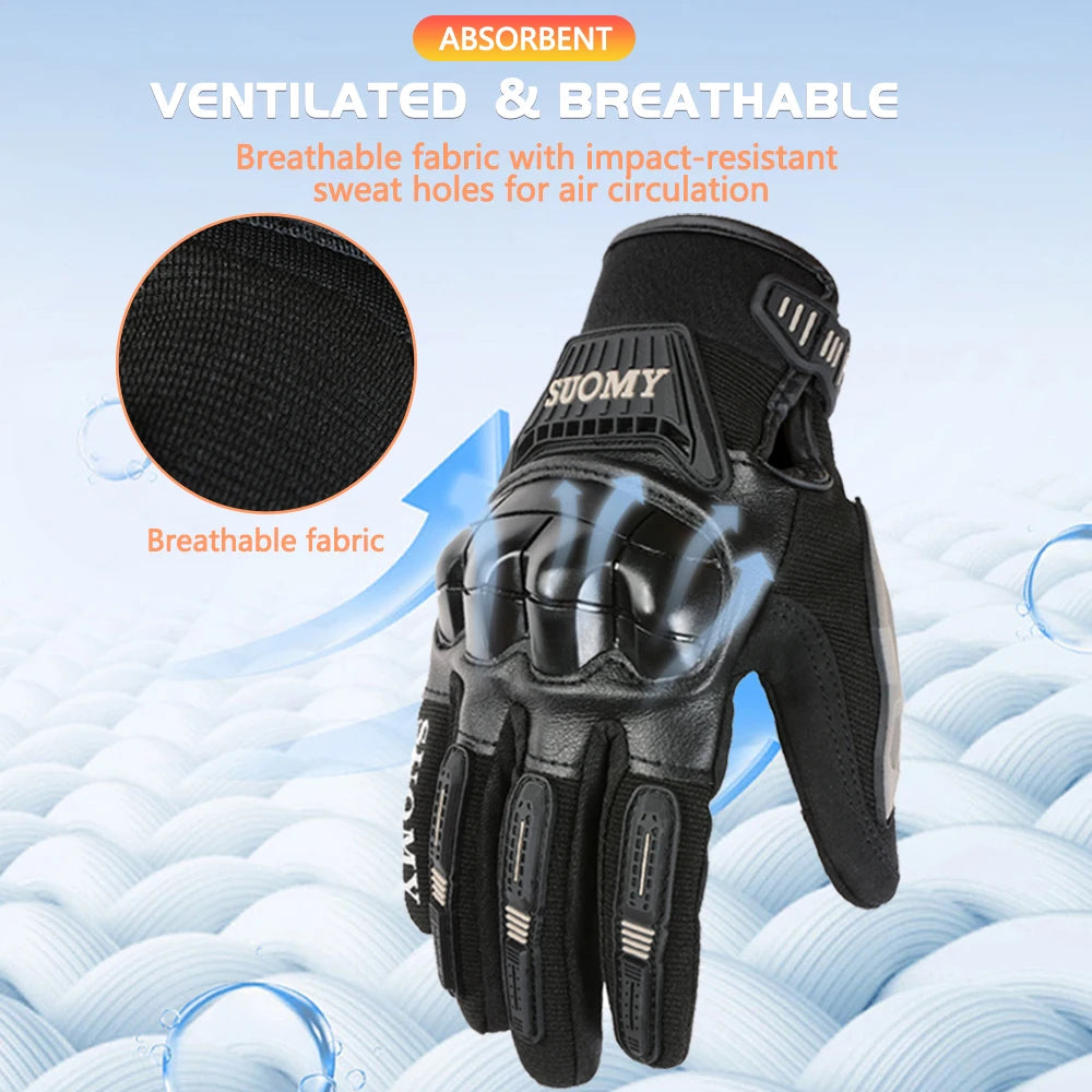 SUOMY Summer Motorcycle Gloves Non-Slip Touchscreen Motocross Glove Breathable PVC Full Knuckle Finger Protective Wear Resistant