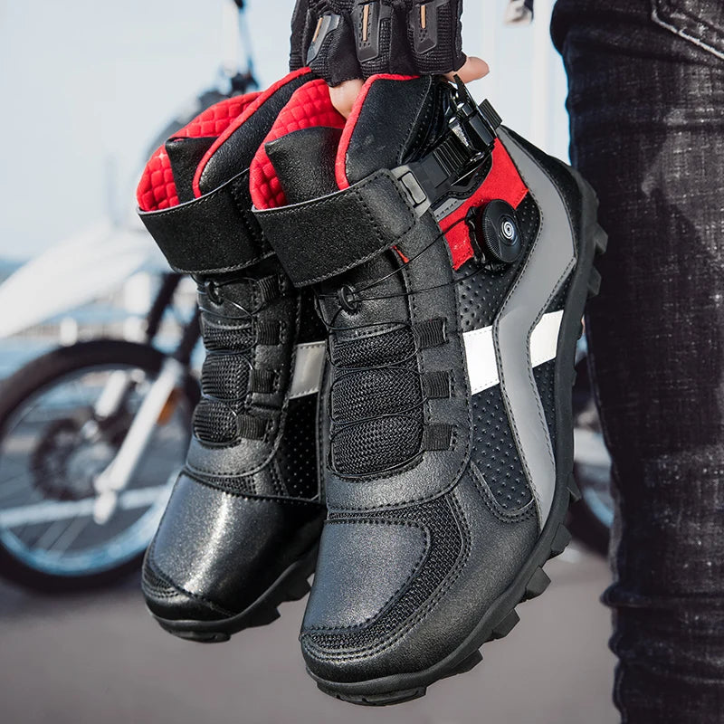 Men Spring Summer Motorcycle Boot Non -slip Motorcyclist Boots Wear-resisting Touring Riding Boots Motocross Shoes Studded Boots