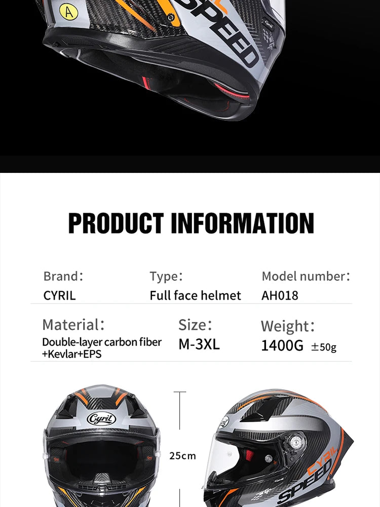 Cyril Carbon Fiber Motorcycle Helmet Four Seasons DOT Certified Safety Removeable Unisex Cool Full Face Motobike Casco Helmets