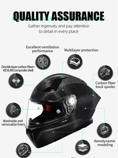 Cyril Carbon Fiber Motorcycle Helmet Four Seasons DOT Certified Safety Removeable Unisex Cool Full Face Motobike Casco Helmets