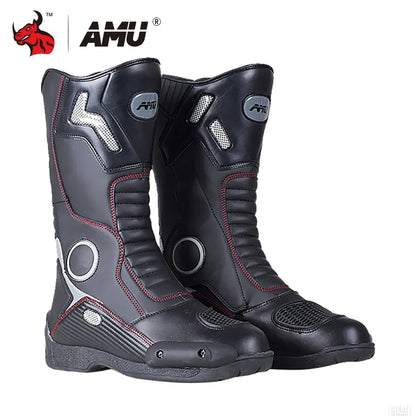 AMU Motorcycle Boots Leather Motocross Boots Men Moto Riding Shoes Motorcycle Protection Motorcycle Long Thigh Boots Reflective