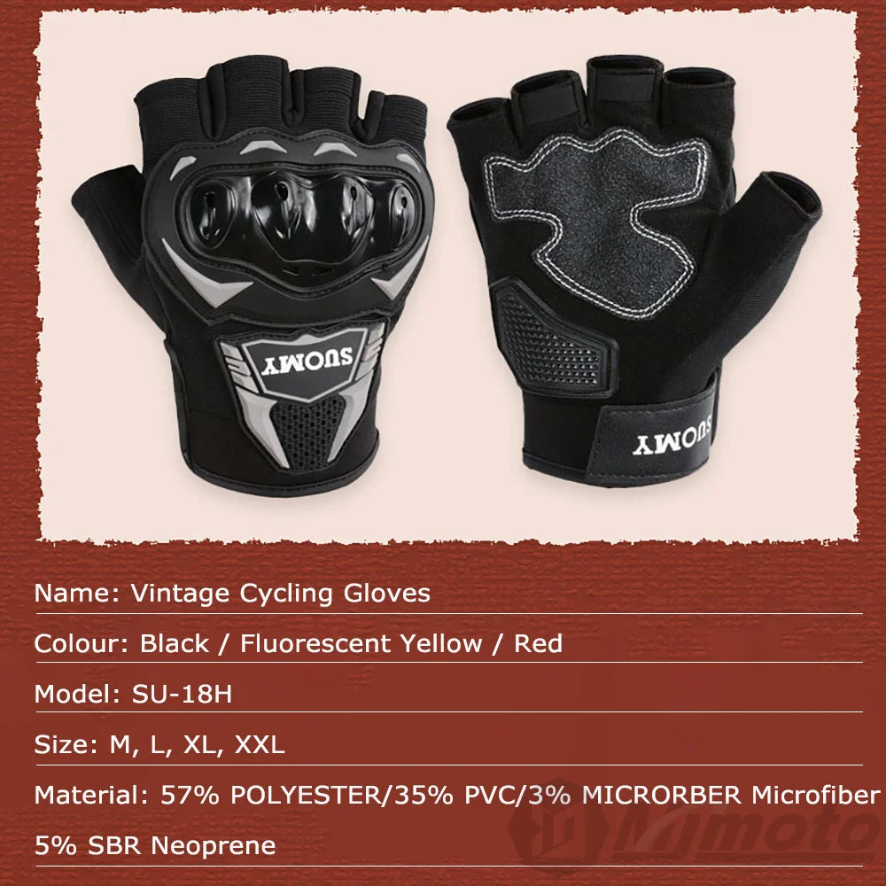 SUOMY Newest Half Finger Motorcycle Gloves Summer Bicycle Cycling Gloves Hard Shell Protective Dirt Bike Riding Glove Fingerless