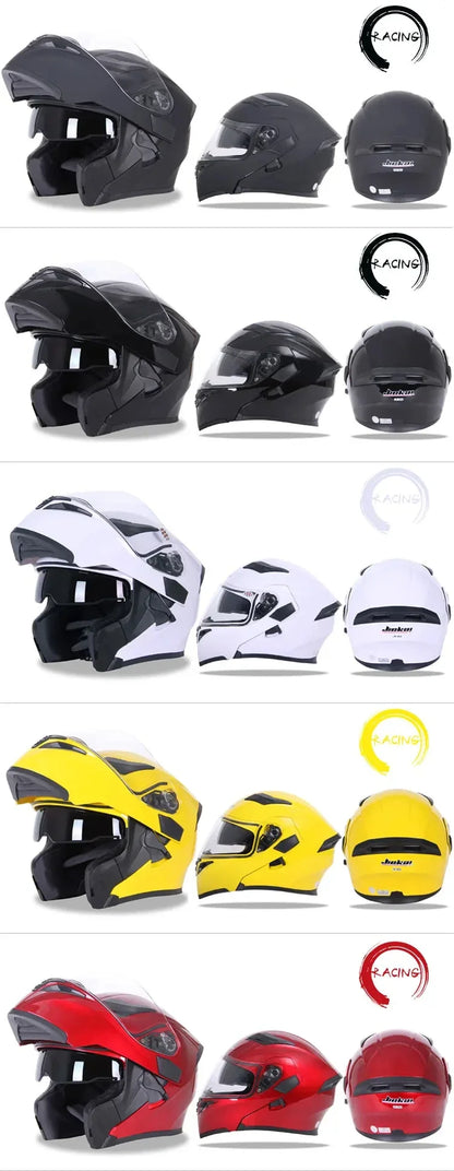 JIEKAI Motorbike Removable Lining Full Face Helmet Motorcycle Flip Up Helmet Racing Summer Winter Dual Lens Visor Motocross DOT Approved