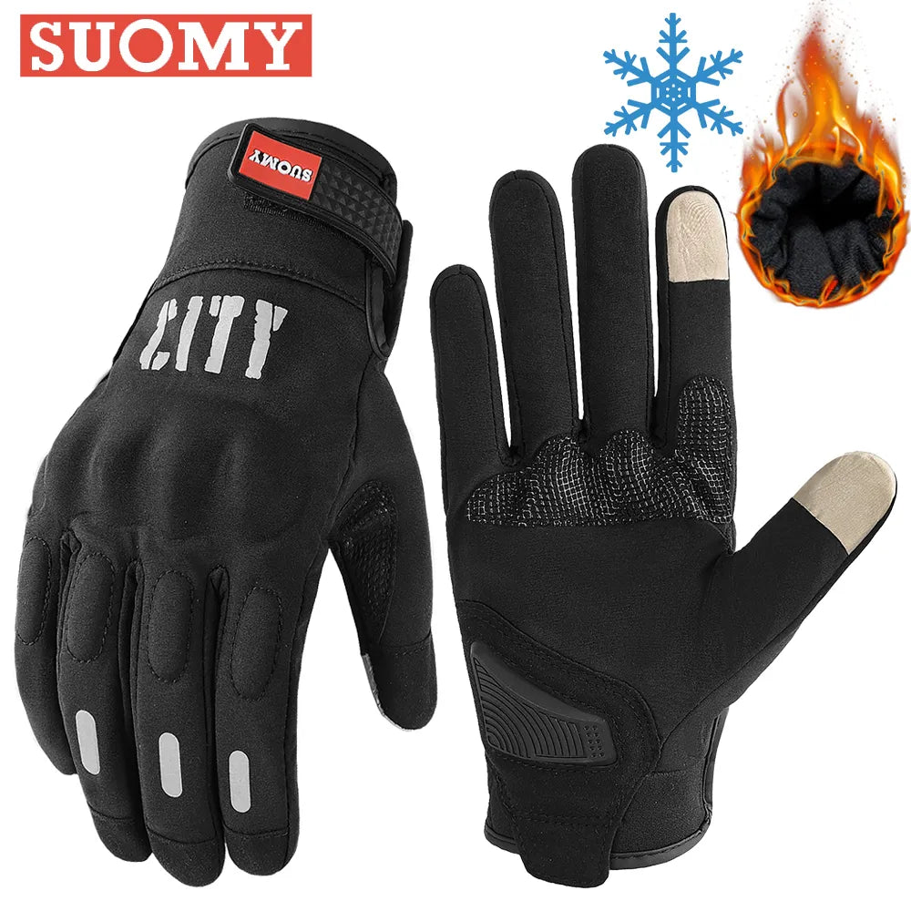 Suomy Black City Winter Gloves Two-finger Touchscreen Waterproof Short Motorcycle Gloves Racing Motocross/Motorbike Glove Riders