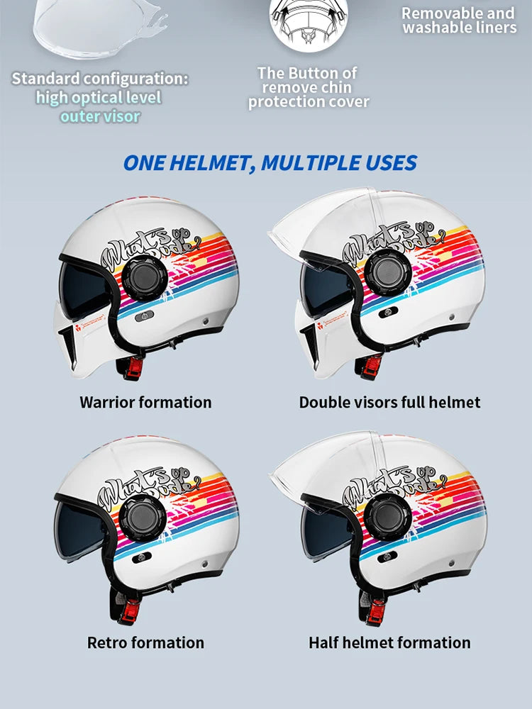 Cyril Full Face Open Face Motorbike Helmet DOT Certificates Men Women Safety Retro Combinable Motorcycle Helmets Capacetes