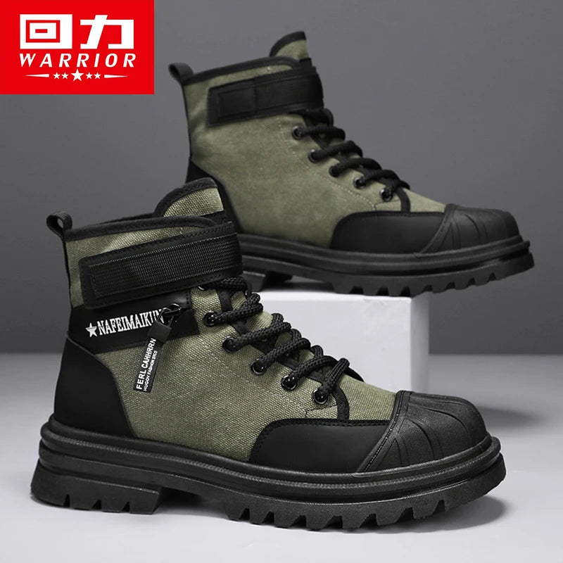 Warrior Winter Martin Boots Men Work Climbing Shoes Hiking Motorcycle Casual Shoes Shell Head Outdoor Men's High Tops Sneakers