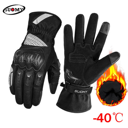 SUOMY Motorcycle Gloves Winter Warm Waterproof Motorbike Gloves Touchscreen Motocross Glove Thickened Velvet Cold-proof Guantes