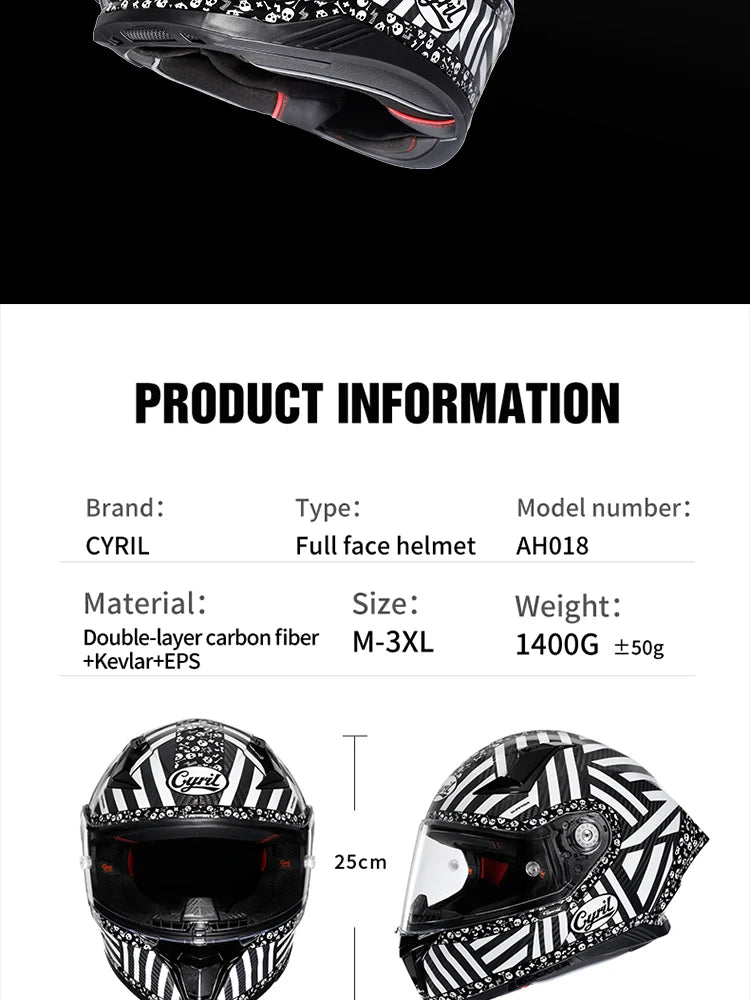 Cyril Carbon Fiber Motorcycle Helmet Four Seasons DOT Certified Safety Removeable Unisex Cool Full Face Motobike Casco Helmets