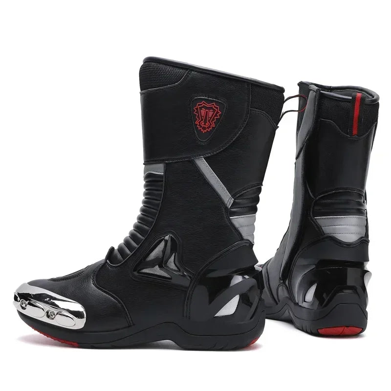 Motorcycle Men Boots Racing Black Shoes Riding Breathable Soft Off-road Motorbike Anti-kick protection Elasticity Reflective