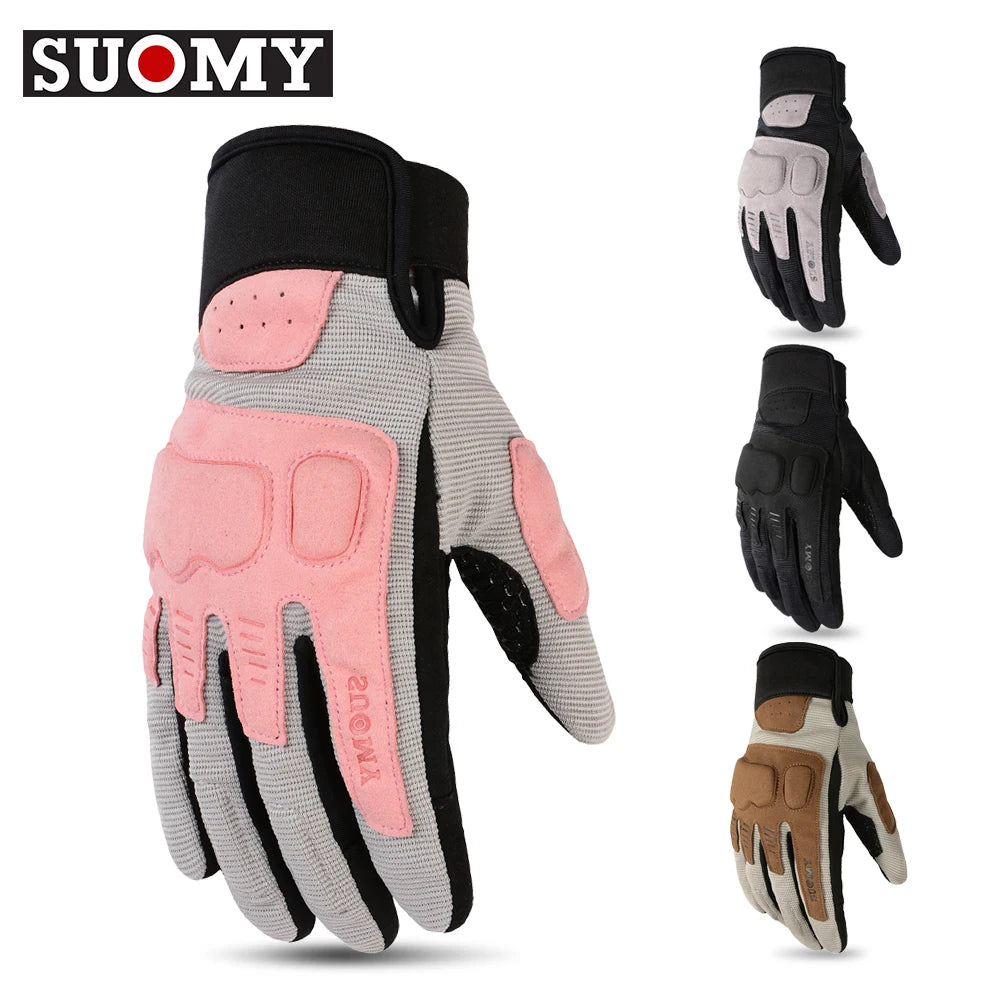 Suomy Summer Vintage Motorcycle Gloves Breathable Motocross Racing Glove Motorbike Bicycle Cycling Glove Knuckle Protection Pink