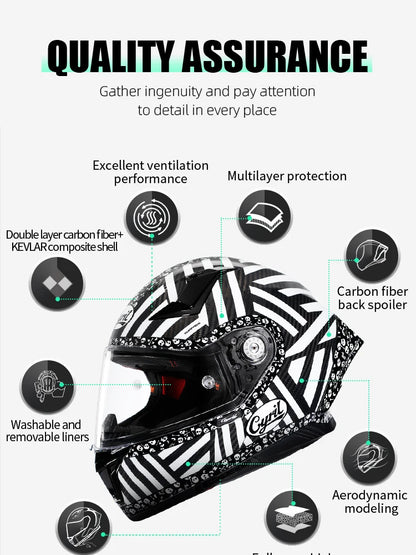 Cyril Carbon Fiber Motorcycle Helmet Four Seasons DOT Certified Safety Removeable Unisex Cool Full Face Motobike Casco Helmets