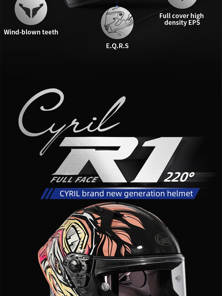 Cyril Full Face Helmet Motorcycle DOT Certified Safety Comfortable Breathable Sun Visor Racing Sports Helmets