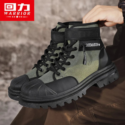 Warrior Winter Martin Boots Men Work Climbing Shoes Hiking Motorcycle Casual Shoes Shell Head Outdoor Men's High Tops Sneakers