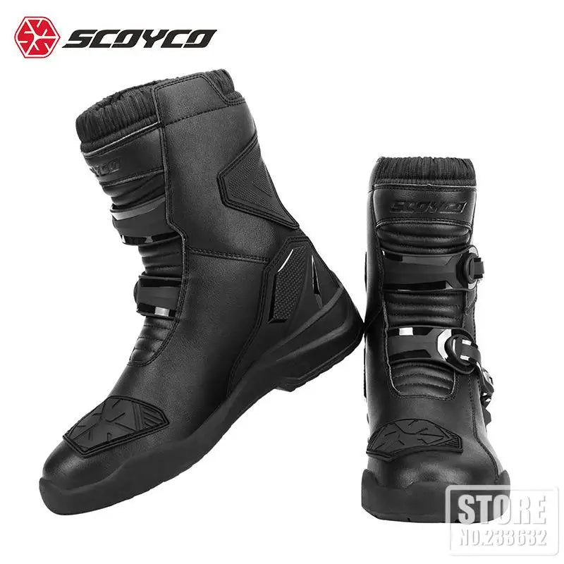 SCOYCO Motorcycle Riding Boots Motorcycle Tour Boots Waterporoof Rally Shoes Four Seasons Men Ankle TPU Protections EU 39-46