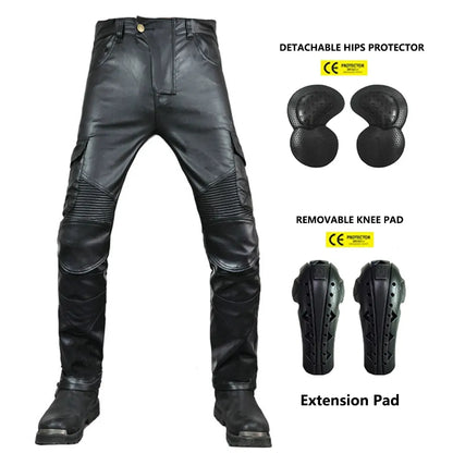 NEW Motorcycle Riding Jeans Motocross Racing Pants PU Leather Biker Trousers Waterproof Windproof Men With 4 X CE Knee Hip Pad