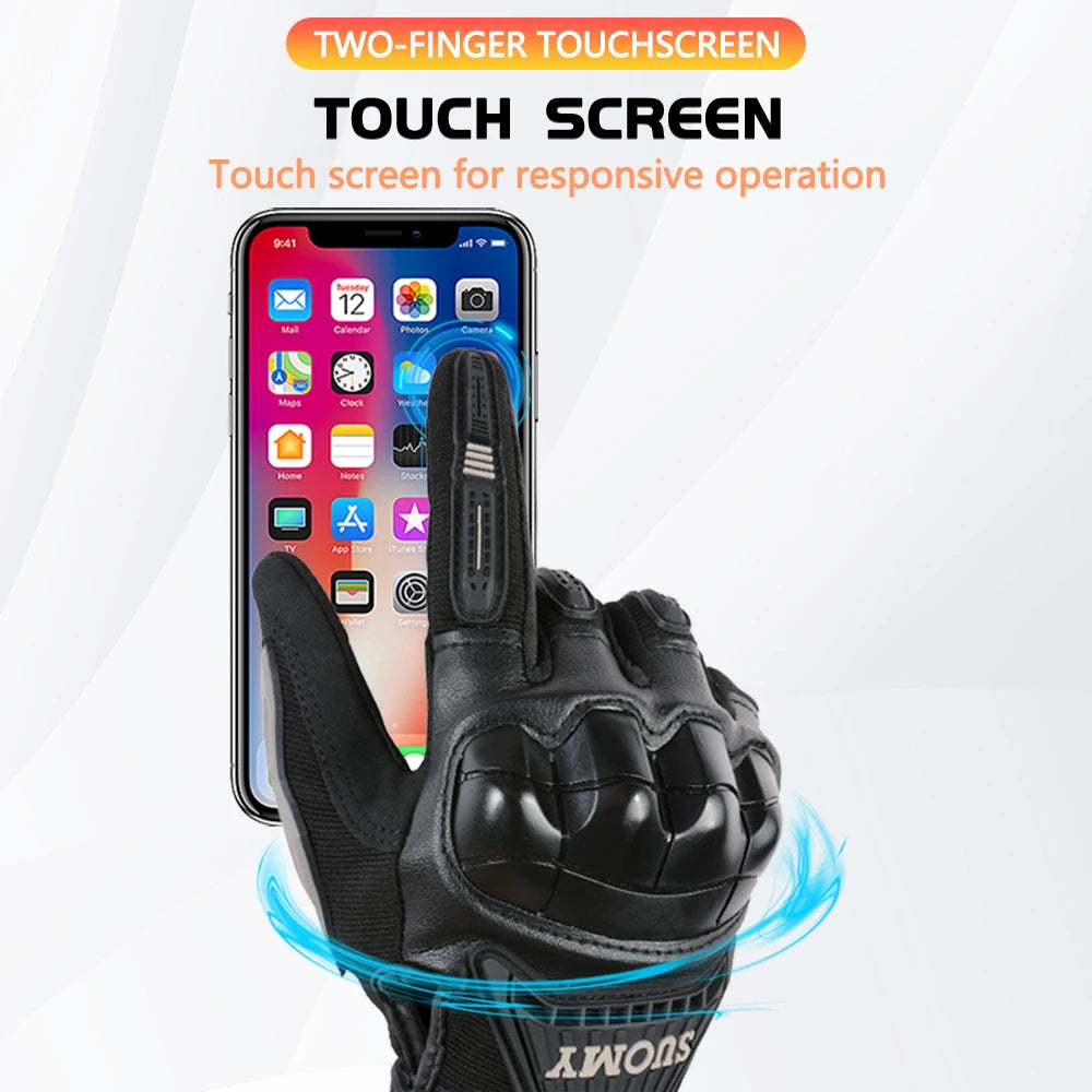 SUOMY Summer Motorcycle Gloves Non-Slip Touchscreen Motocross Glove Breathable PVC Full Knuckle Finger Protective Wear Resistant