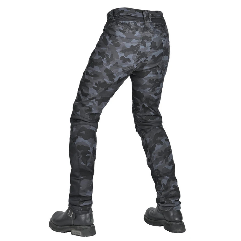 VOLERO Retro Motocross Pants Multi Pocket Camouflage Motorcycle Pants Windproof Moto Cargo Pants Removable Protective Gear