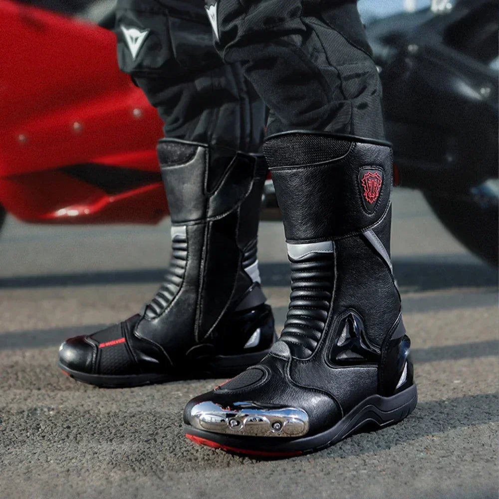 Motorcycle Men Boots Racing Black Shoes Riding Breathable Soft Off-road Motorbike Anti-kick protection Elasticity Reflective