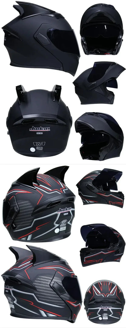 JIEKAI Motorbike Removable Lining Full Face Helmet Motorcycle Flip Up Helmet Racing Summer Winter Dual Lens Visor Motocross DOT Approved