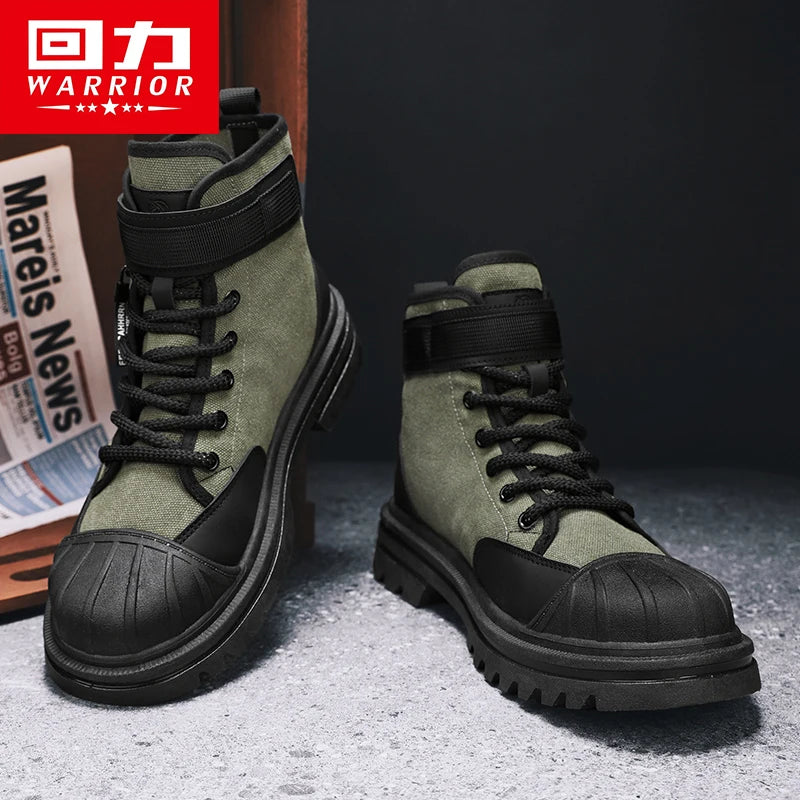 Warrior Winter Martin Boots Men Work Climbing Shoes Hiking Motorcycle Casual Shoes Shell Head Outdoor Men's High Tops Sneakers