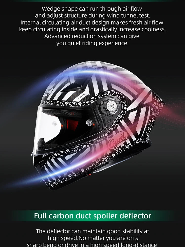 Cyril Carbon Fiber Motorcycle Helmet Four Seasons DOT Certified Safety Removeable Unisex Cool Full Face Motobike Casco Helmets