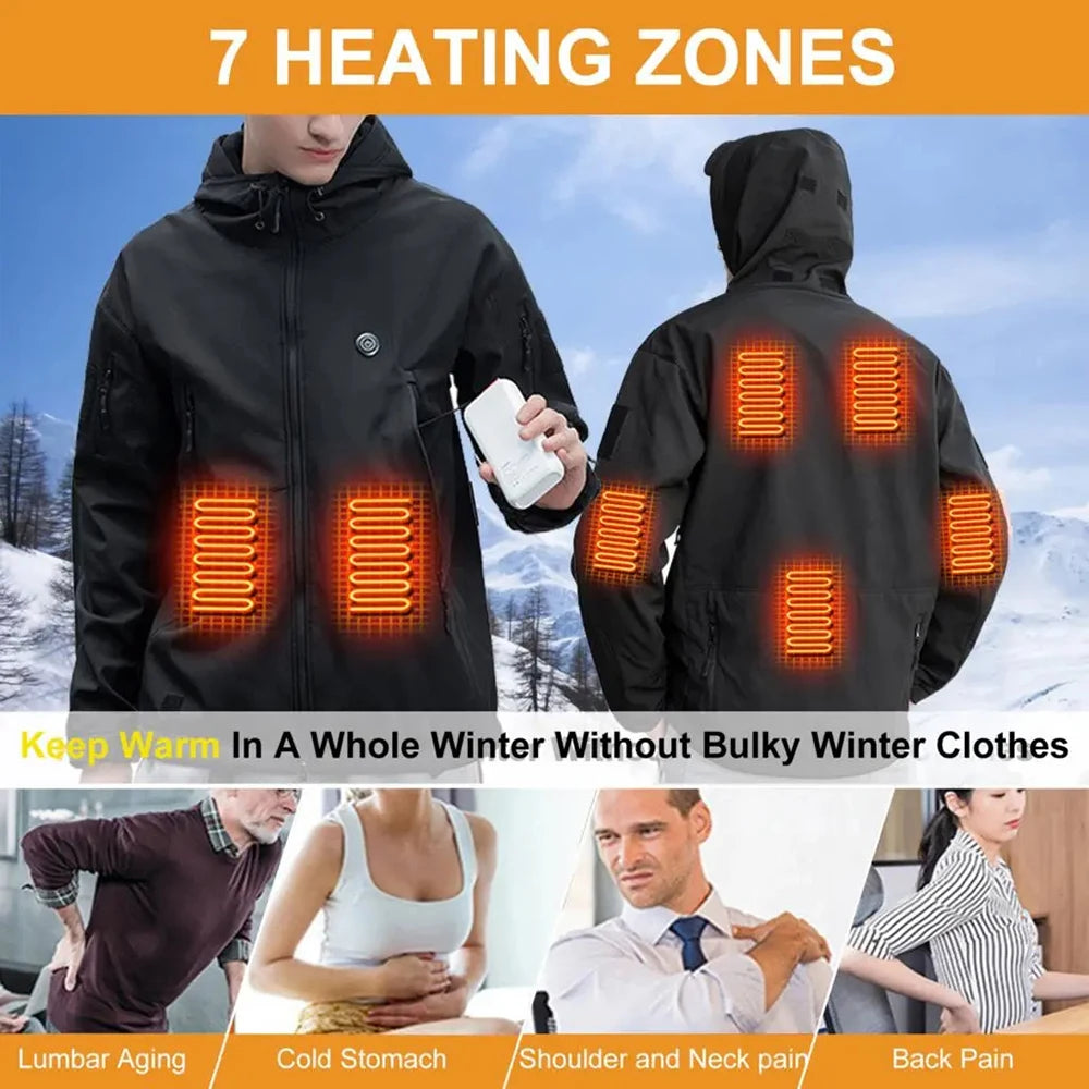 Heated Jacket Winter Heating Motorcycle Jacket USB Electric Heating Jackets Hooded Camping Warm Motorcycle Heated Clothes Skiing