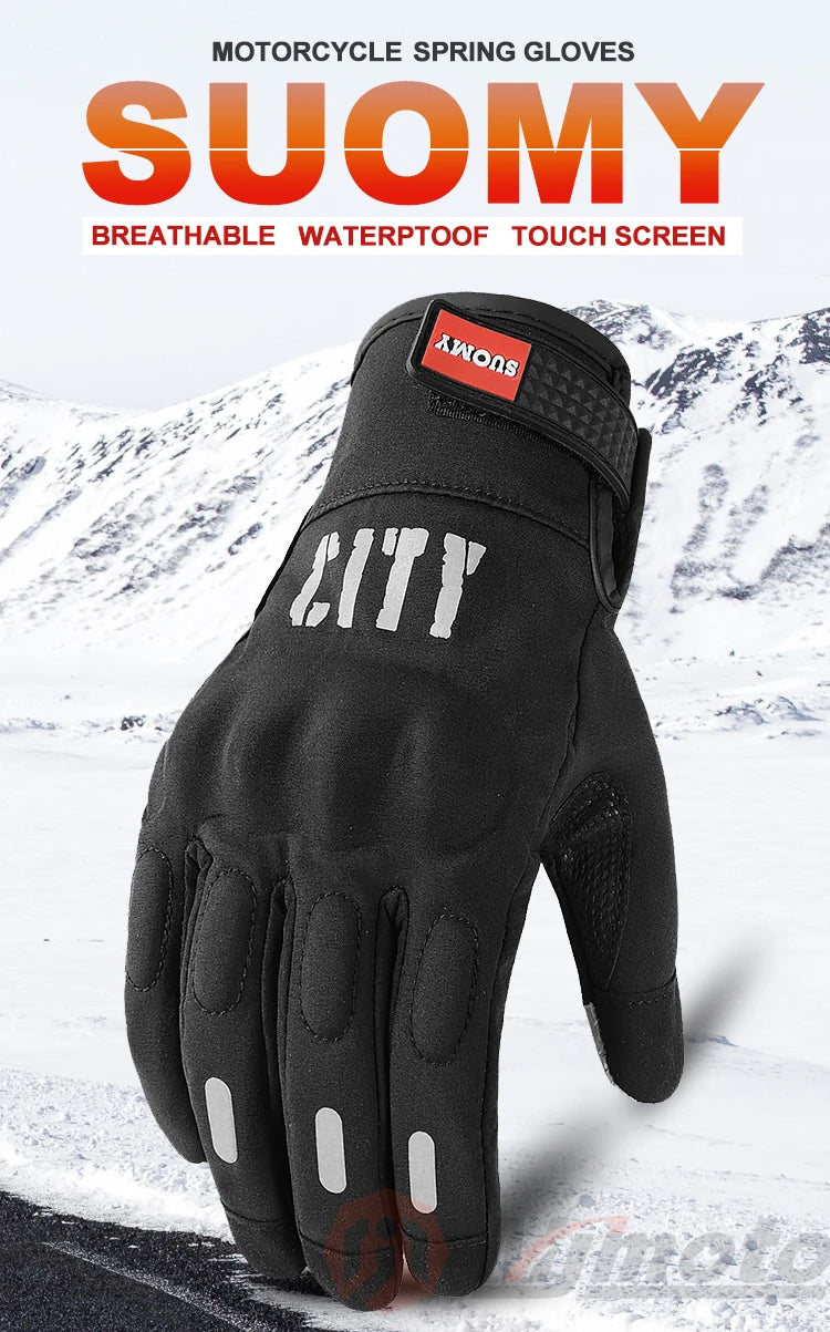 Suomy Black City Winter Gloves Two-finger Touchscreen Waterproof Short Motorcycle Gloves Racing Motocross/Motorbike Glove Riders