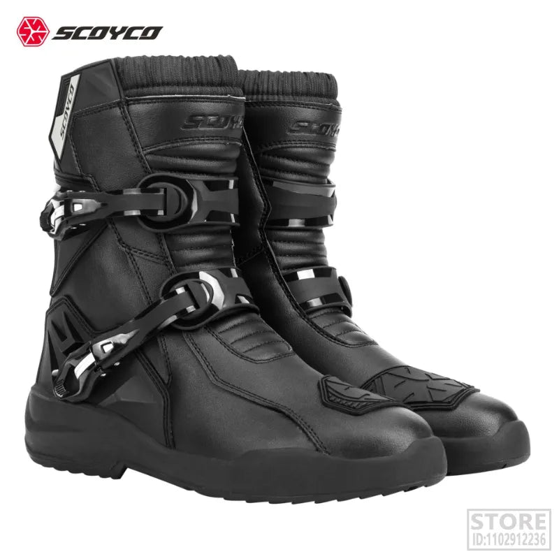 Scoyco Waterproof Leather Brown Motorcycle Boots Men Women Retro Bike Boots Anti-slip Cafe Racer Shoes Riding Protective Gear