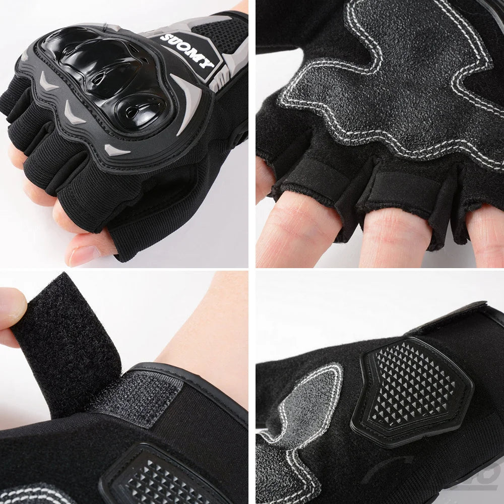 SUOMY Newest Half Finger Motorcycle Gloves Summer Bicycle Cycling Gloves Hard Shell Protective Dirt Bike Riding Glove Fingerless