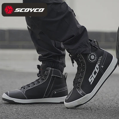 SCOYCO Men's Motorcycle Boots Reflective Motorcycle Equipment Motorcycle Riding Boots Wear-resistant Outdoor Racing Shoes