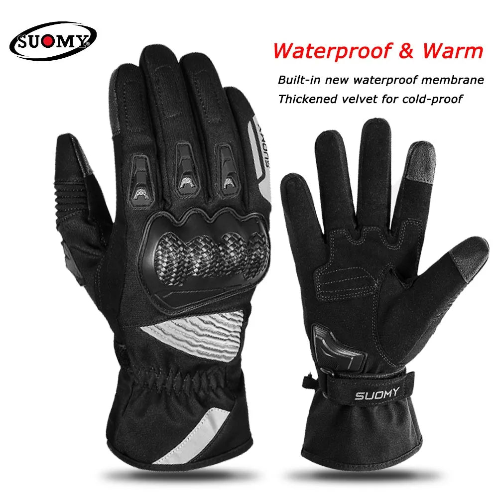 SUOMY Motorcycle Gloves Winter Warm Waterproof Motorbike Gloves Touchscreen Motocross Glove Thickened Velvet Cold-proof Guantes