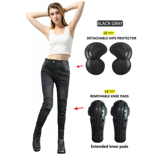 Women Motorcycle Pants Four Seasons Locomotive Jeans Wearable Motocross Pants Moto Motorbiker Biker Riding Pants Pantalon Moto