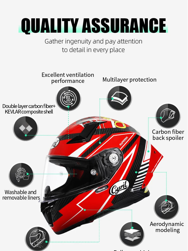 Cyril Carbon Fiber Motorcycle Helmet Four Seasons DOT Certified Safety Removeable Unisex Cool Full Face Motobike Casco Helmets